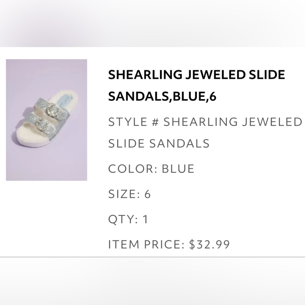 Betsey Johnson Blue Shearling Jeweled Slide Sandals